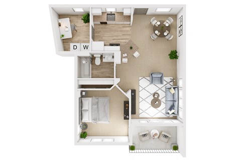 Floor plan for 1 bed, 1 bath, 802 sqft